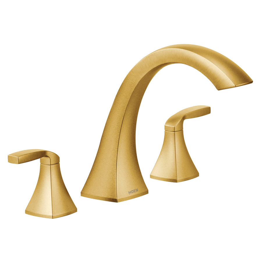 Voss 8.5' 2 Handle Three Hole Deck Mount Roman Tub Faucet Trim in Brushed Gold