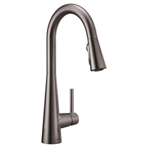 Sleek 15.56' 1.5 gpm 1 Lever Handle One or Three Hole Deck Mount Four Function Kitchen Faucet in Black Stainless