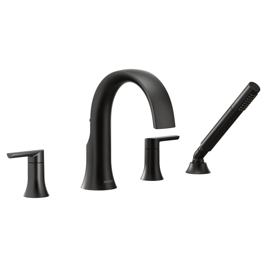 Doux 8' 1.75 gpm 2 Lever Handle Four Hole Deck Mount Bathtub Faucet with Side Spray in Matte Black