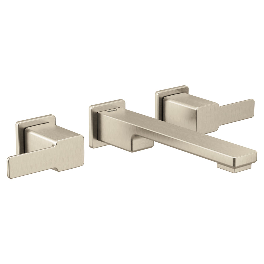 90 Degree 2' 1.2 gpm 2 Lever Handle Three Hole Wall Mount Widespread Faucet Trim in Brushed Nickel