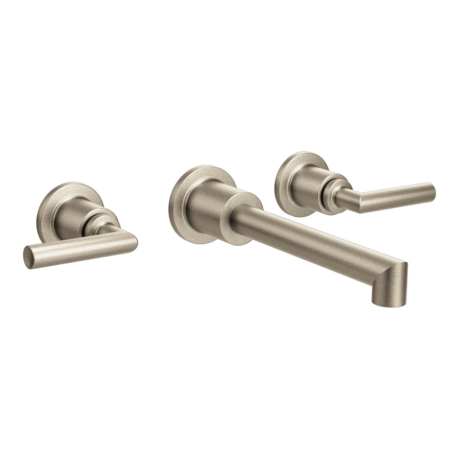 Arris 3.12' 1.2 gpm 2 Lever Handle Three Hole Wall Mount Bathroom Faucet in Brushed Nickel