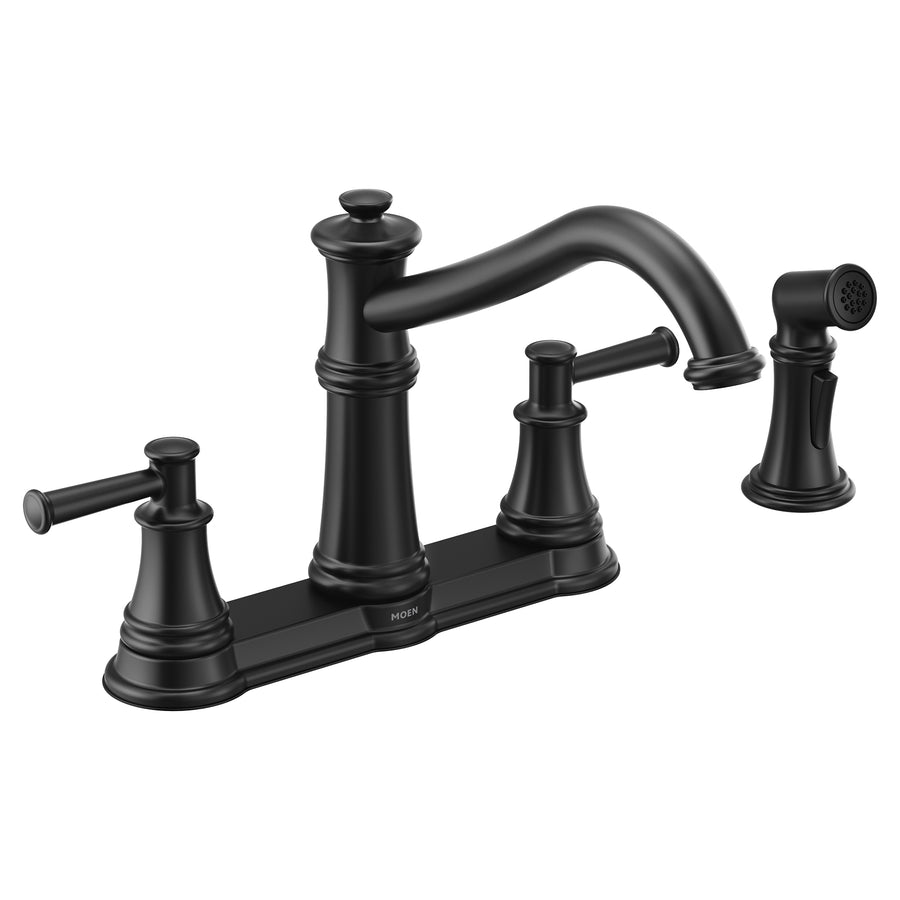 Belfield 9.34' 1.5 gpm 2 Lever Handle Four Hole Kitchen Faucet with Side Spray in Matte Black