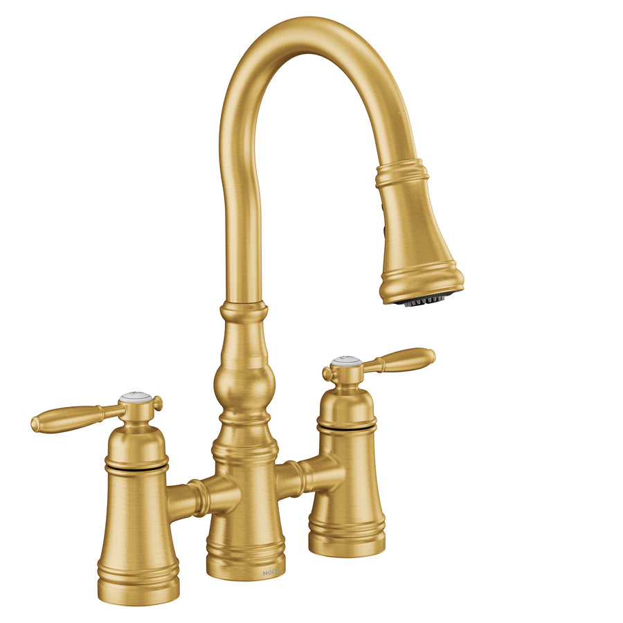 Weymouth 16.75' 1.5 gpm 2 Handle Three Hole Kitchen Faucet in Brushed Gold