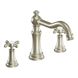 Weymouth 7.94' 2 Cross Handle Three Hole Deck Mount Roman Tub Faucet in Brushed Nickel