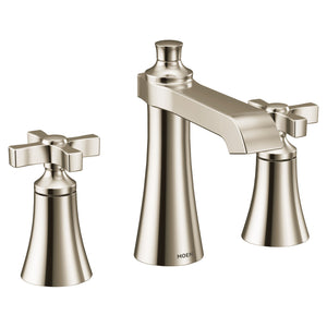 Flara 7' 1.2 gpm 2 Cross Handle Three Hole Deck Mount Bathroom Faucet Trim in Polished Nickel