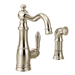 Weymouth 10.5' 1.5 gpm 1 Lever Handle One or Two Hole Kitchen Faucet with Side Spray in Polished Nickel