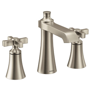 Flara 7' 1.2 gpm 2 Cross Handle Three Hole Deck Mount Bathroom Faucet Trim in Brushed Nickel