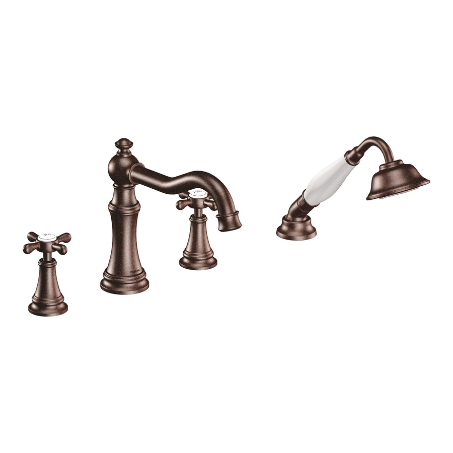 Weymouth 7.31' 1.75 gpm 2 Cross Handle Four Hole Deck Mount Roman Tub Faucet with Hand Shower in Oil Rubbed Bronze