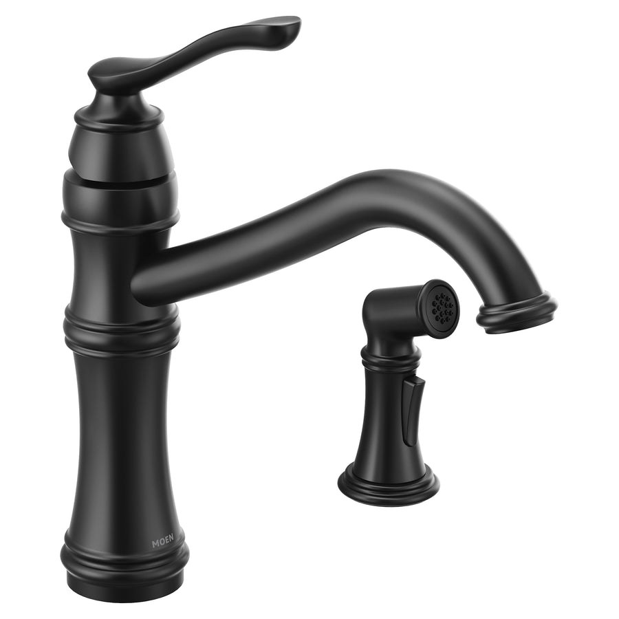 Belfield 12.13' 1.5 gpm 1 Lever Handle Two or four Hole Kitchen Faucet with Side Spray in Matte Black