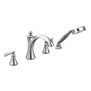 Wynford 3.62' 1.75 gpm 2 Lever Handle Four Hole Deck Mount Roman Tub Faucet with Hand Shower in Chrome