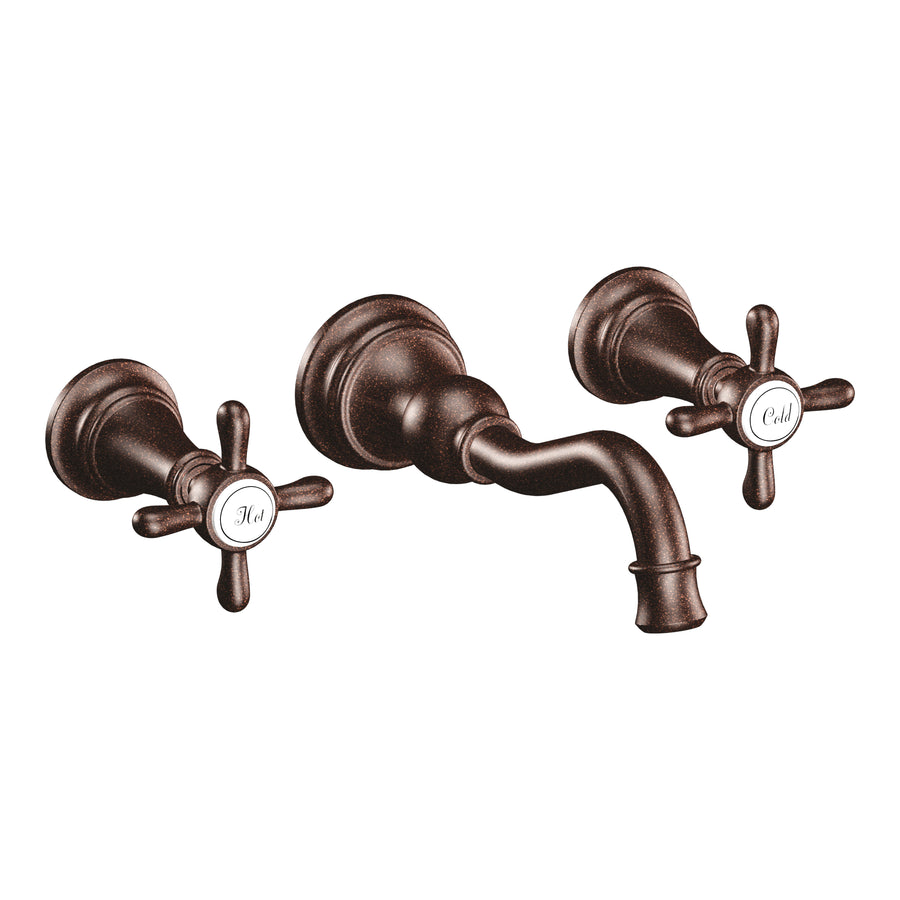 Weymouth 2.5' 1.2 gpm 2 Cross Handle Three Hole Wall Mount Bathroom Faucet in Oil Rubbed Bronze
