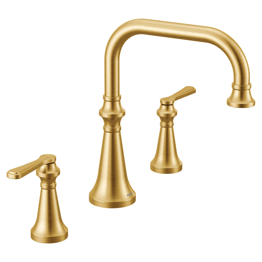 Colinet 10.5' 2 Lever Handle Three hole Deck Mount Roman Bathtub Faucet in Brushed Gold