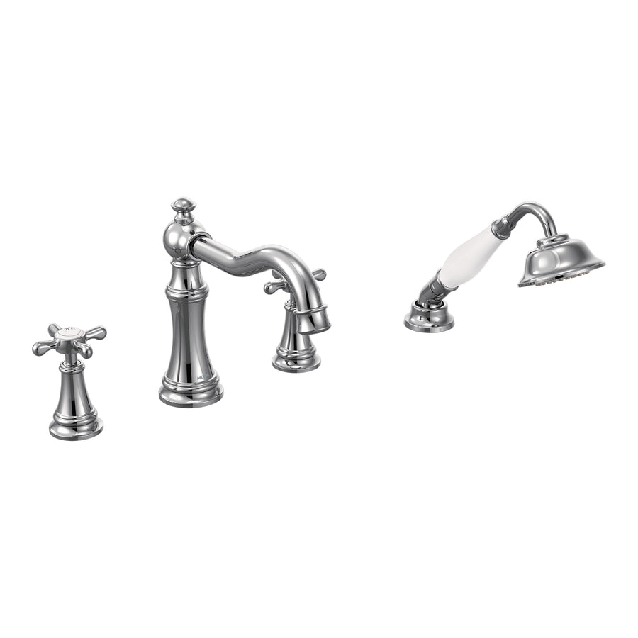 Weymouth 7.31' 1.75 gpm 2 Cross Handle Four Hole Deck Mount Roman Tub Faucet with Hand Shower in Chrome