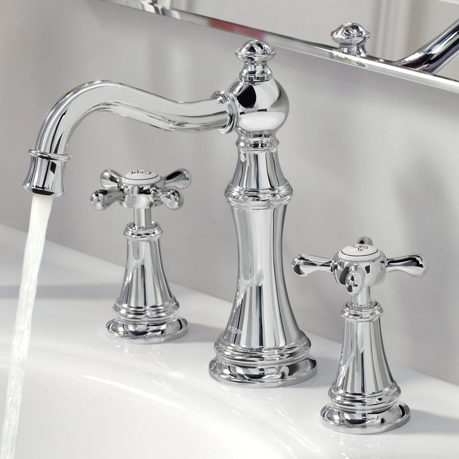 Weymouth 7.5' 1.2 gpm 2 Cross Handle Three Hole Deck Mount Bathroom Faucet Trim in Chrome