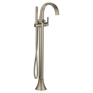 Doux 38.25' 1.75 gpm 1 Lever Handle One Hole Floor Mount Tub-Filler in Brushed Nickel