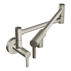 Pot Filler 8.63' 5.5 gpm Modern 2 Lever Handle One Hole Wall Mount Pot Filler in Spot Resist Stainless