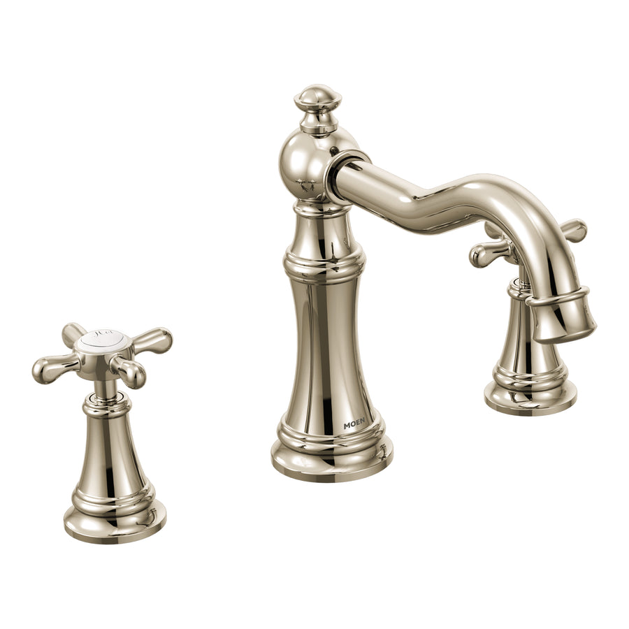 Weymouth 7.94' 2 Cross Handle Three Hole Deck Mount Roman Tub Faucet in Polished Nickel
