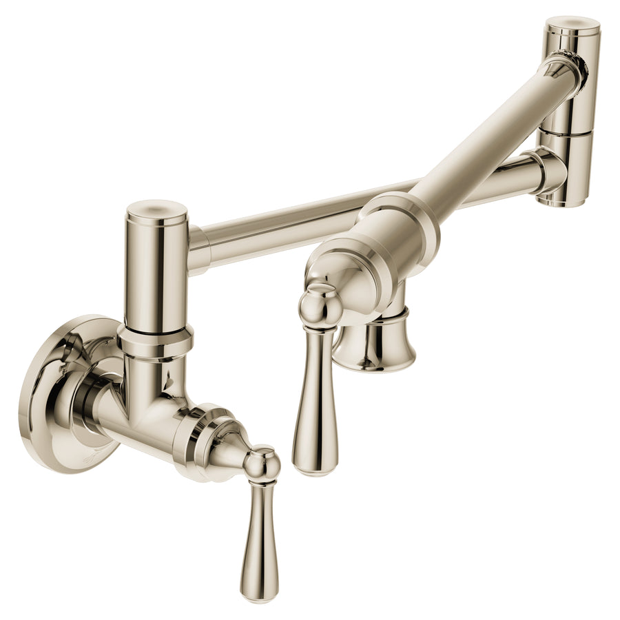 Pot Filler 8.75' 5.5 gpm Traditional 2 Lever Handle One Hole Wall Mount Pot Filler in Polished Nickel