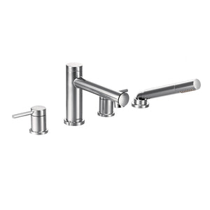 Align 6.4' 1.75 gpm 2 Lever Handle Four Hole Deck Mount Roman Tub Faucet with Hand Shower in Chrome