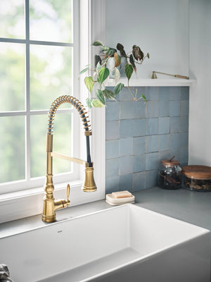 Weymouth 21.75' 1.5 gpm 1 Lever Handle One Hole Deck Mount Kitchen Faucet in Brushed Gold