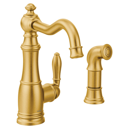 Weymouth 10.5" 1.5 gpm 1 Lever Handle One or Two Hole Kitchen Faucet with Side Spray in Brushed Gold