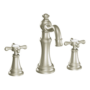 Weymouth 7.5' 1.2 gpm 2 Cross Handle Three Hole Deck Mount Bathroom Faucet Trim in Brushed Nickel