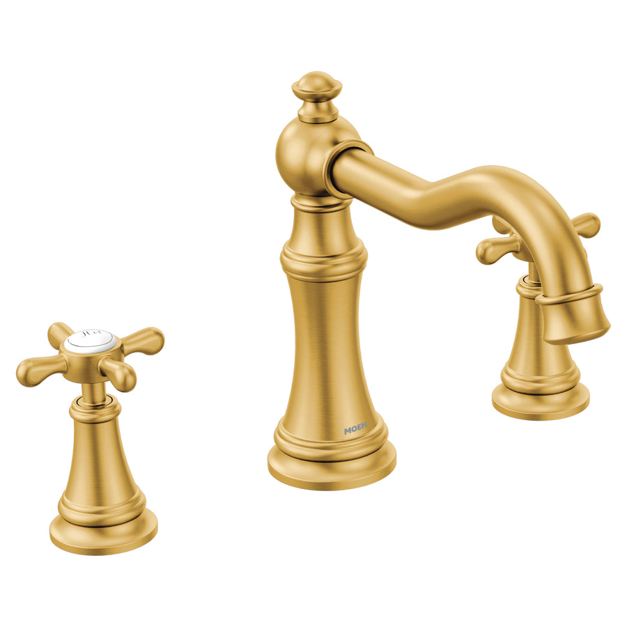 Weymouth 7.94' 2 Cross Handle Three Hole Deck Mount Roman Bathtub Faucet in Brushed Gold