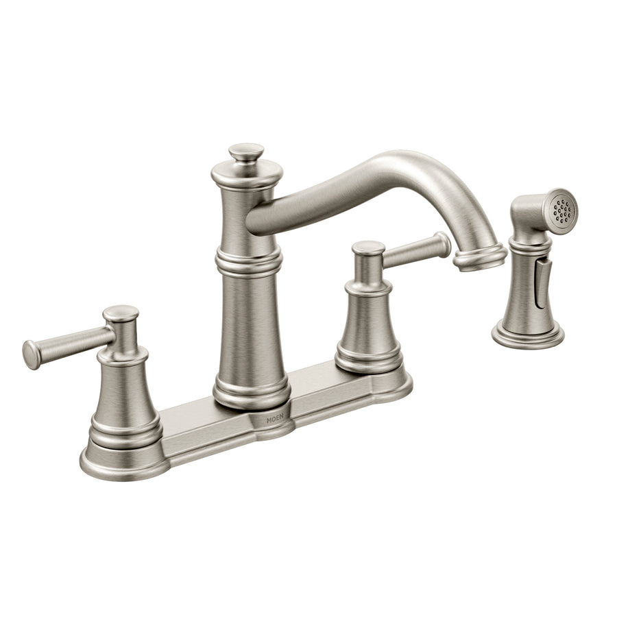 Belfield 9.34' 1.5 gpm 2 Lever Handle Four Hole Deck Mount Kitchen Faucet with Side Spray in Spot Resist Stainless