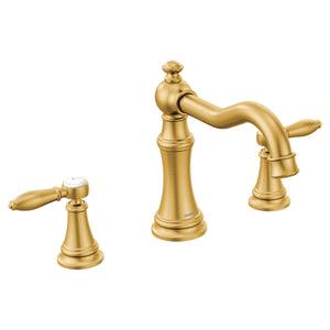 Weymouth 7.94' 2 Lever Handle Three Hole Deck Mount Roman Bathtub Faucet in Brushed Gold