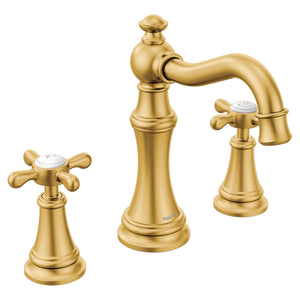 Weymouth 7.5' 1.2 gpm 2 Cross Handle Three Hole Deck Mount Bathroom Faucet Trim in Brushed Gold
