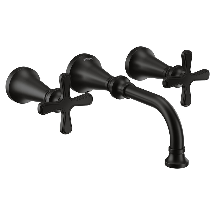 Colinet 4.25' 1.2 gpm 2 Cross Handle Three Hole Wall Mount Single-Hole Vanity Faucet in Matte Black