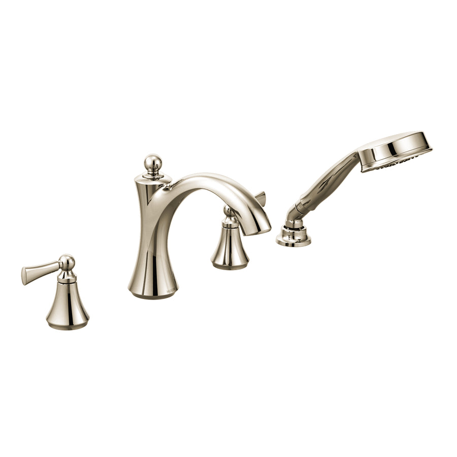 Wynford 3.62' 1.75 gpm 2 Lever Handle Four Hole Deck Mount Roman Tub Faucet with Hand Shower in Polished Nickel