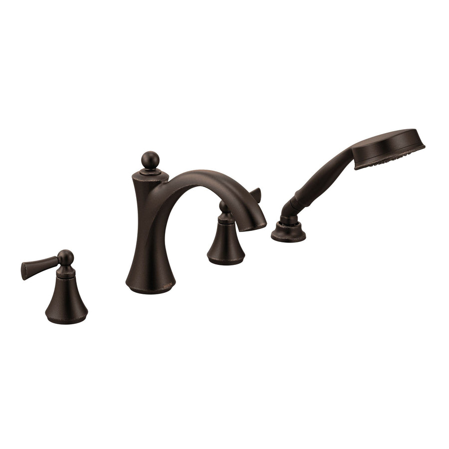 Wynford 3.62' 1.75 gpm 2 Lever Handle Four Hole Deck Mount Roman Tub Faucet with Hand Shower in Oil Rubbed Bronze