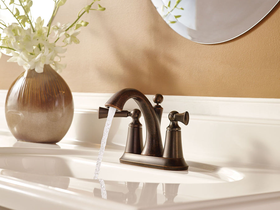 Wynford 5.75' 1.2 gpm 2 Lever Handle One or Three Hole Deck Mount Bathroom Faucet in Oil Rubbed Bronze