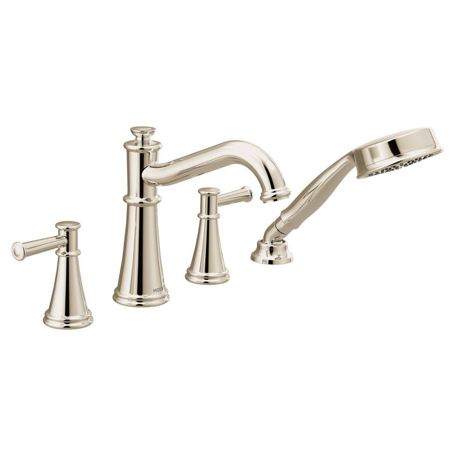 Belfield 7.5' 1.75 gpm 2 Lever Handle Four Hole Deck Mount Roman Tub Faucet Trim in Polished Nickel