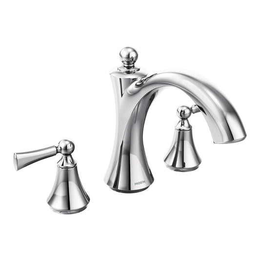 Wynford 3.62" 2 Lever Handle Three Hole Deck Mount Non-Diverter Roman Tub Faucet in Chrome