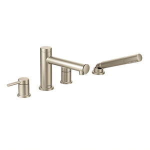 Align 6.4' 1.75 gpm 2 Lever Handle Four Hole Deck Mount Roman Tub Faucet with Hand Shower in Brushed Nickel