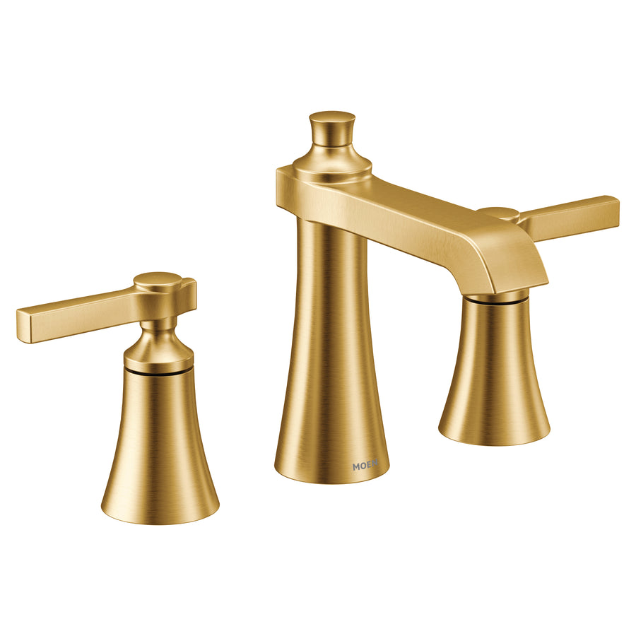 Flara 7' 1.2 gpm 2 Lever Handle Three Hole Deck Mount Bathroom Faucet Trim in Brushed Gold