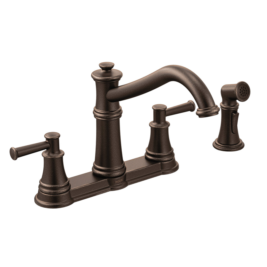 Belfield 9.34' 1.5 gpm 2 Lever Handle Four Hole Deck Mount Kitchen Faucet with Side Spray in Oil Rubbed Bronze