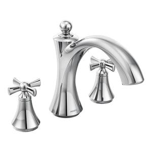 Wynford 3.63' 2 Cross Handle Three Hole Deck Mount Non-Diverter Roman Tub Faucet in Chrome