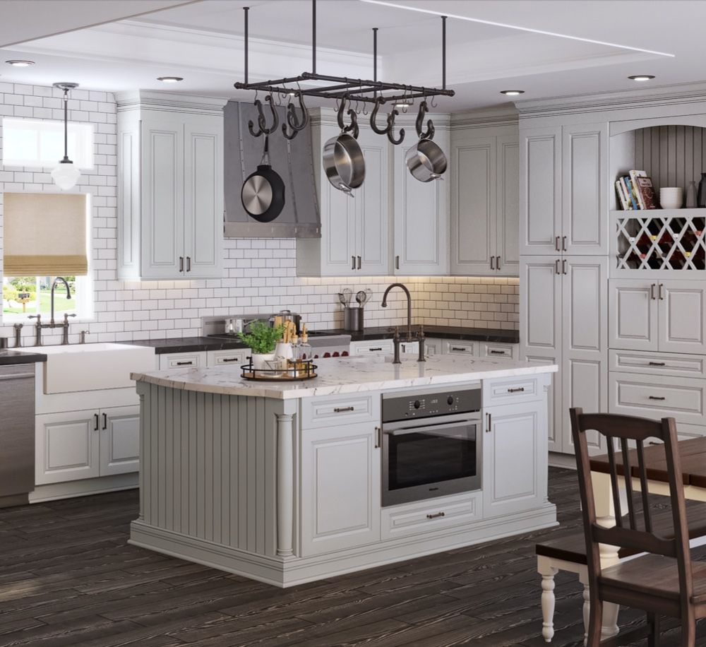 transitional style white kitchen cabinets