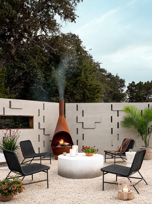 outdoor living space with ambient lighting