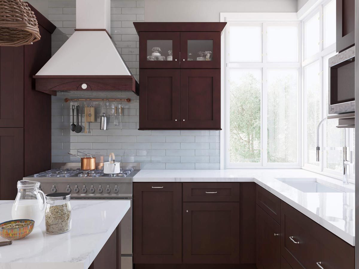 Dark brown cabinets