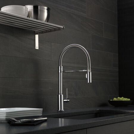  Delta  Trinsic Pre-Rinse Kitchen Faucet in Arctic Stainless with Touch Control
