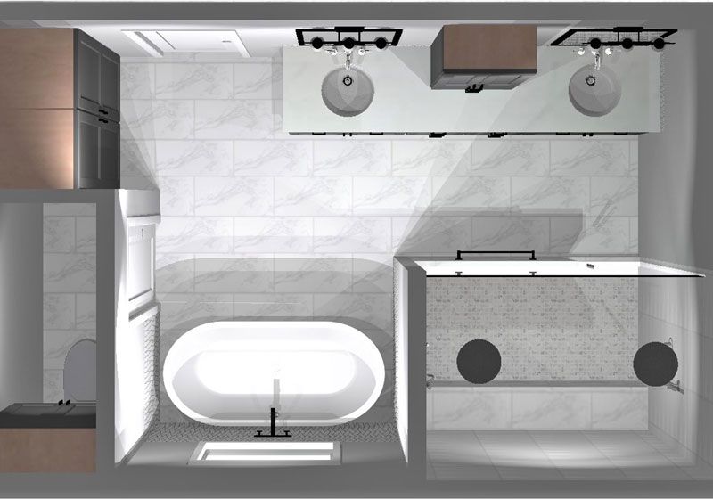 3D rendering  of layout for modern bathroom remodel