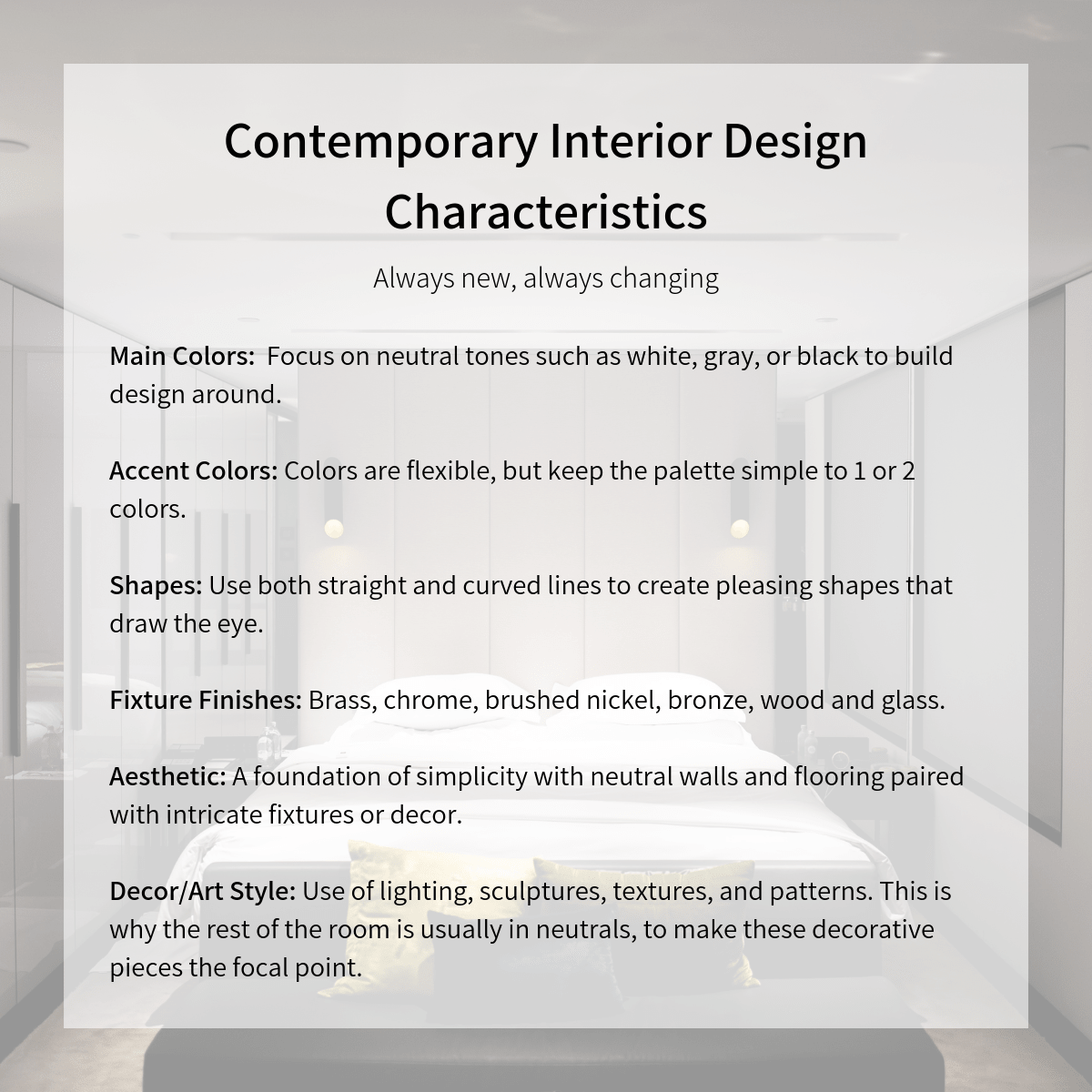 contemporary interior design characteristics