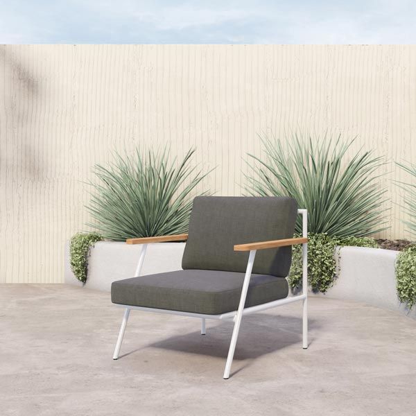 Chair featuring outdoor fabric material