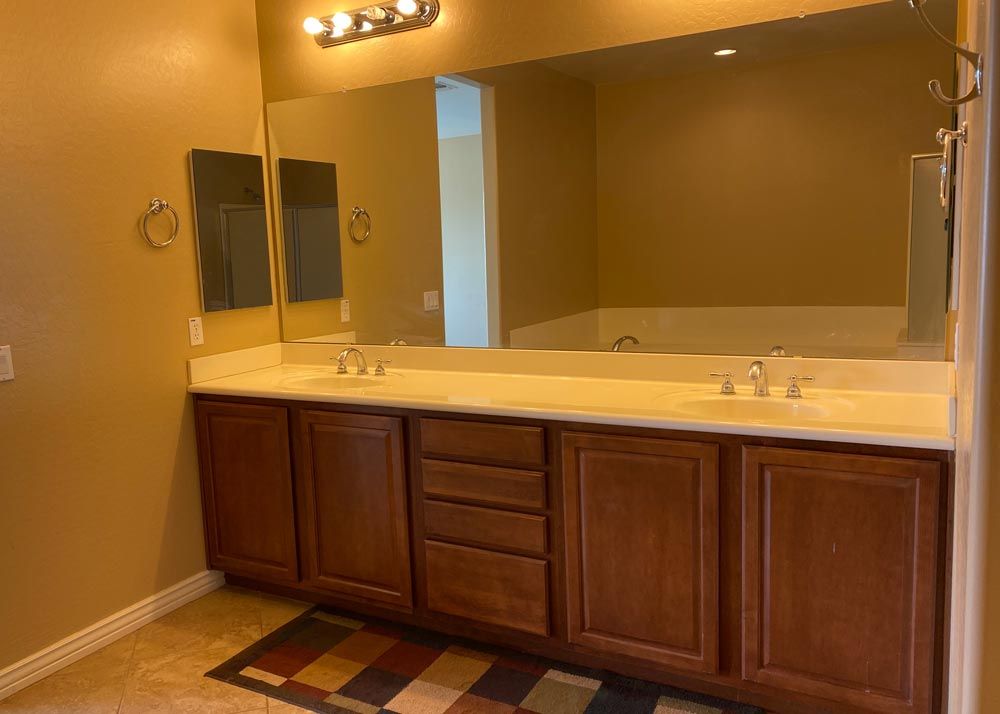 before photo of outdated bathroom from Mike's house flip