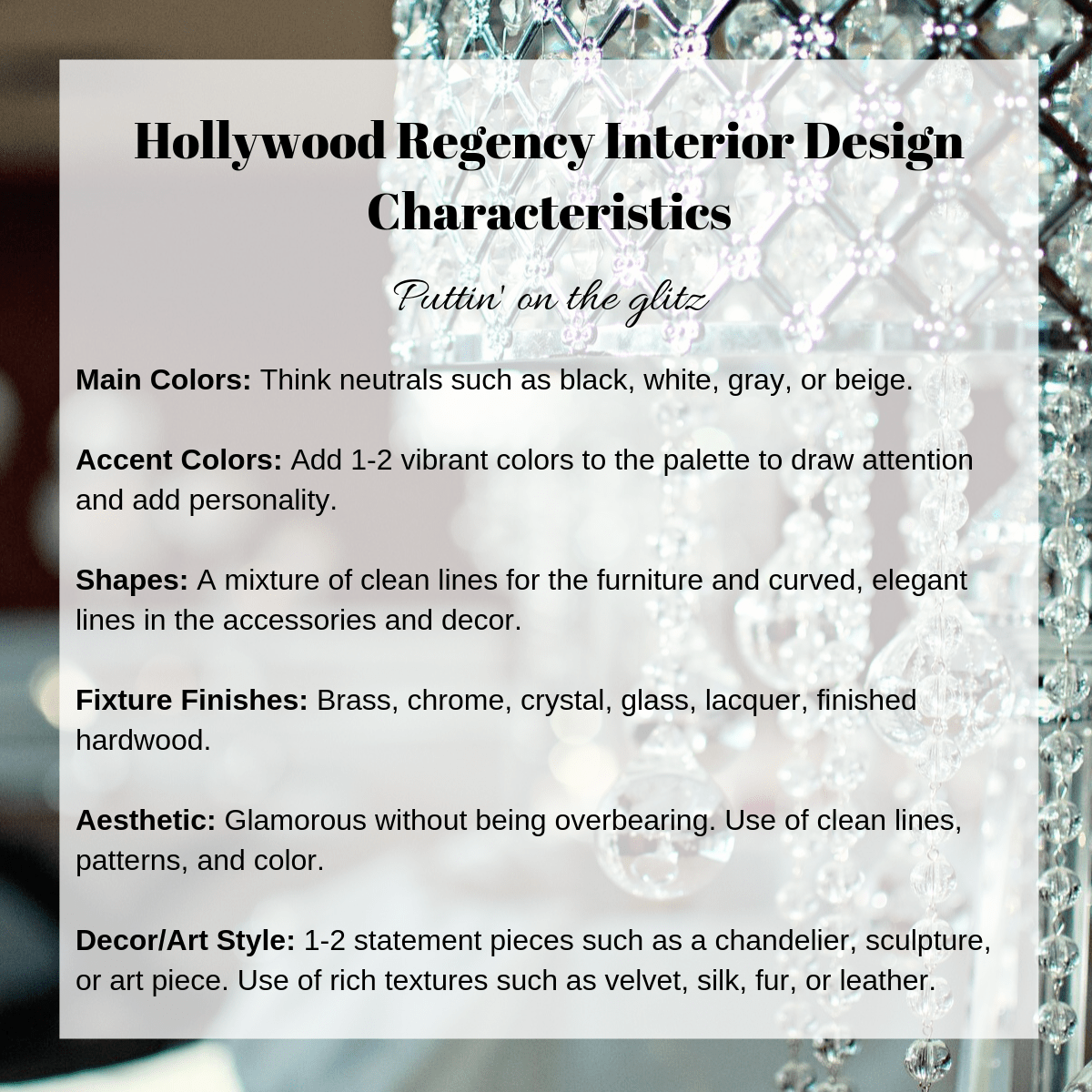 Hollywood Regency interior design characteristics